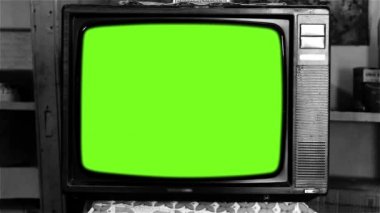 Yeşil Ekran ile 80s Televizyon. Siyah Beyaz Ton.