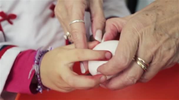 Mother Daughter Breaking Egg Close — Stock Video