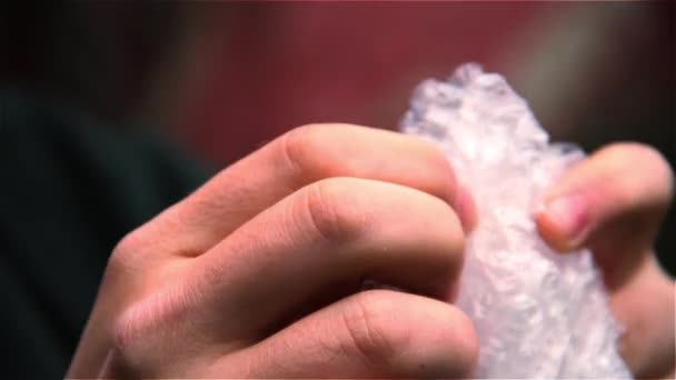 Man Pops Plastic Bubble Wrap Nervous Person Popping Stress Relief — Stock Video
