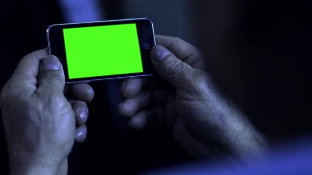 Smart Phone Green Screen Blue Night Tone You Can Replace — Stock Video