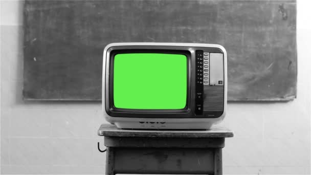 80S Televisione Con Schermo Verde Una Classe Tono Bianco Nero — Video Stock