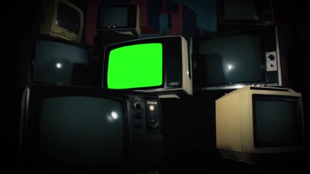 Old Green Screen Many Tvs Zoom You Can Replace Green — Stockvideo