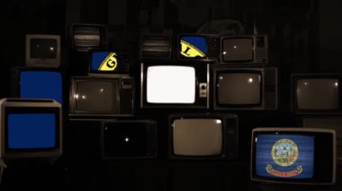 Retro TV 'de Idaho bayrağı. Sepia Tone. Yakınlaştır. 