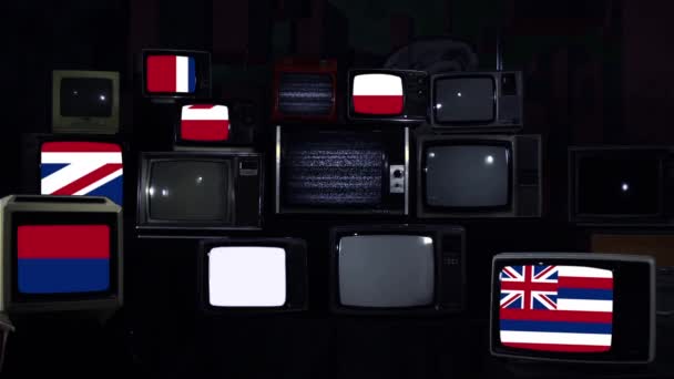 Bandeira Havaí Nas Tvs Retro Tom Azul Escuro — Vídeo de Stock