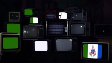 Yukon ve Vintage TV bayrağı. Mavi Koyu Ton. 