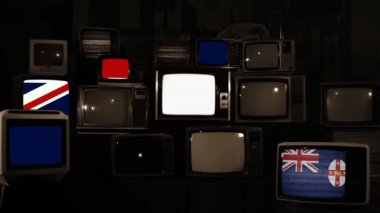 Yeni Güney Galler Bayrağı ve Retro TV 'ler. Sepia Tonu. 