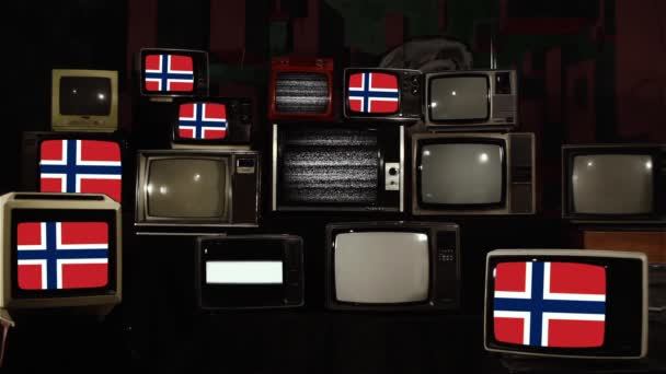 Banderas Noruega Televisores Retro — Vídeo de stock