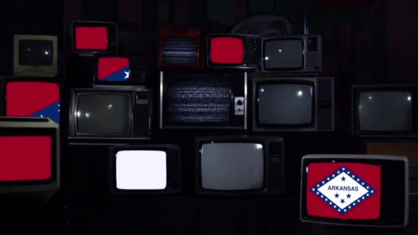 Флаг Штата Арканзас Ретро Телевизорах Синий Темный Тон Zoom — стоковое видео