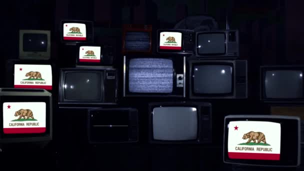 Vintage Televisions California Bayrağı Mavi Koyu Ton Yakınlaştır — Stok video