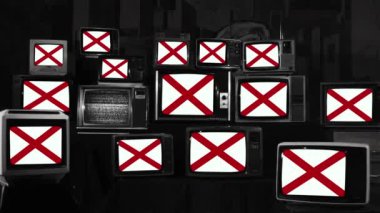Retro TV 'de Alabama bayrakları. Siyah ve Beyaz Ton. 
