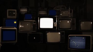 Alaska bayrağı ve Retro TV. Sepia Tone. Yakınlaştır.  