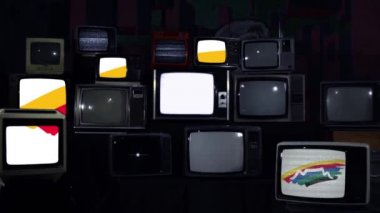 Cape Town ve Retro TV bayrağı. Mavi Koyu Ton. Yakınlaştır. 