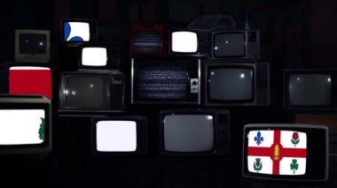 Montreal, Kanada bayrağı, Vintage TV 'de. Mavi Koyu Ton. Yakınlaştır.  