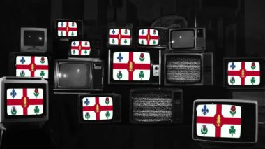 Montreal, Kanada ve Retro TV bayrakları. Siyah ve Beyaz Ton. 