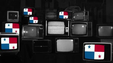 80 'lerin birçok televizyonunda Panama bayrakları. Siyah ve Beyaz Ton. Görüntüyü Büyüt.  