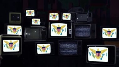 Retro televizyonlarda Birleşik Devletler Virjin Adaları 'nın bayrakları. Mavi Koyu Ton.  