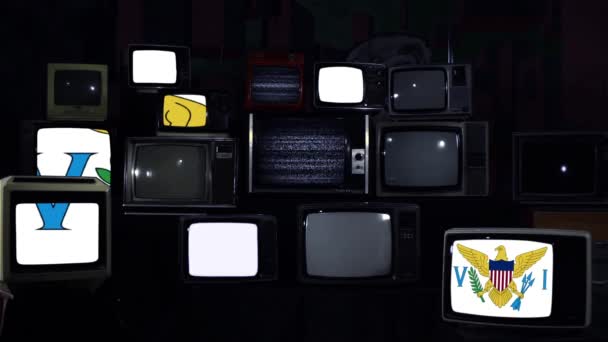 Bandeira Das Ilhas Virgens Dos Estados Unidos Nas Tvs Retro — Vídeo de Stock