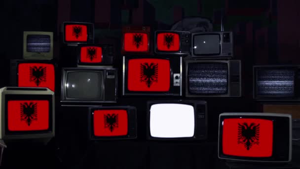 Прапори Албанії Телебаченні Ретро Синій Темний Відтінок — стокове відео