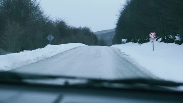 Vista Interior Carro Uma Estrada Tierra Del Fuego Perto Ushuaia — Vídeo de Stock