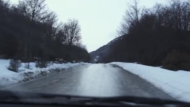 Vista Interior Carro Uma Estrada Tierra Del Fuego Perto Ushuaia — Vídeo de Stock