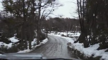 Ushuaia, Arjantin yakınlarındaki Tierra del Fuego 'da bir yol manzarası..  