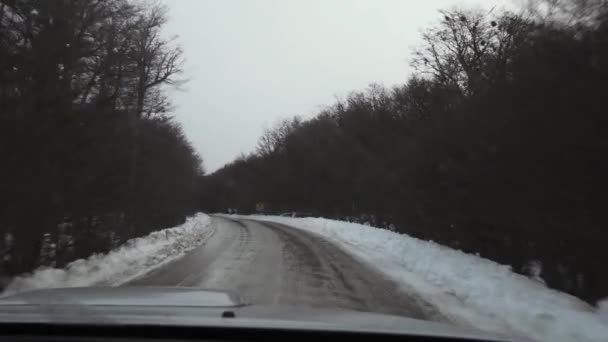 アルゼンチンのティエラ フエゴのウシュアイア近くの雪のある未舗装道路 — ストック動画