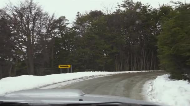 Vista Interior Del Coche Una Carretera Tierra Del Fuego Cerca — Vídeo de stock