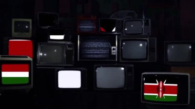 Kenya Bayrağı ve Retro TV 'ler. Mavi Koyu Ton. Yakınlaştır. 