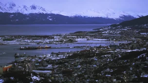 Stad Ushuaia Bij Sunset Provincie Tierra Del Fuego Argentinië Zuid — Stockvideo