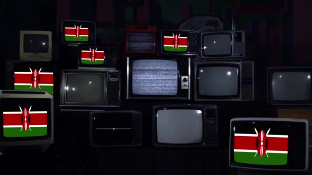 Kenia Vlaggen Retro Blauwe Donkere Toon Inzoomen — Stockvideo