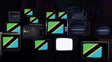 Tanzanya Bayrakları ve Retro TV 'ler. Mavi Koyu Ton. 