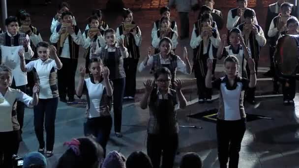 ラパス ボリビア 2019年09月09日 10代の若者のグループがボリビアのラパスで夜にアンデス楽器とダンスを演奏 — ストック動画