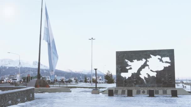 Argentinische Flagge Plaza Islas Malvinas Platz Der Falklandinseln Ushuaia Provinz — Stockvideo