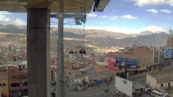 Ligne Jaune Téléphérique Teleferico Reliant Paz Alto Bolivie Amérique Sud — Video