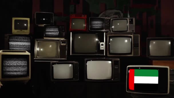 Retro Televizory Vlajka Spojených Arabských Emirátů Přiblížit — Stock video