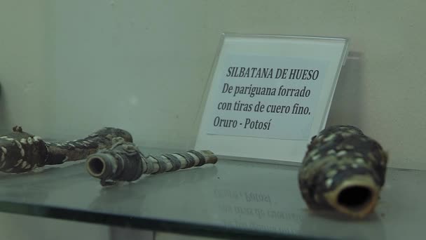 Instrumente Der Anden Einem Museum Paz Bolivien — Stockvideo