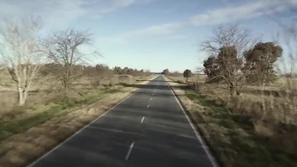 Platteland Route Argentinië Gezien Vanaf Een Dubbeldekker Bus Weg — Stockvideo