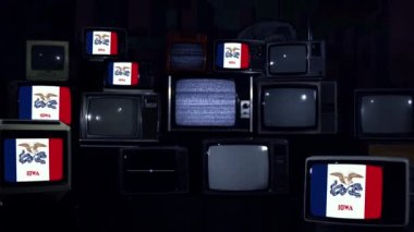 Retro TV 'lerde Iowa Bayrakları. Mavi koyu tonda. Yakınlaştır.  