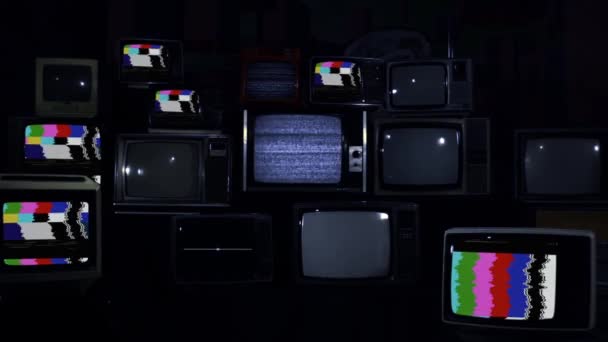 Vintage Televíziók Színes Sáv Zaj Egy Retro Zöld Képernyővel Közelíts — Stock videók
