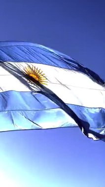 Arjantin Bayrağı Mavi Gökyüzüne Karşı Dalgalanıyor - Dikey Video