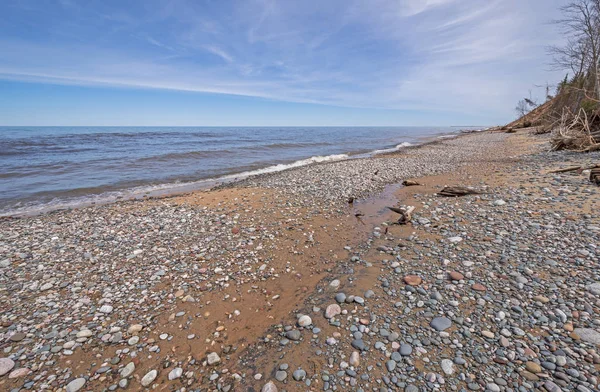 Cobblestones Sandy Beach Early Spring Pictures Rocks National Lakeshore Grand — Stock Photo, Image