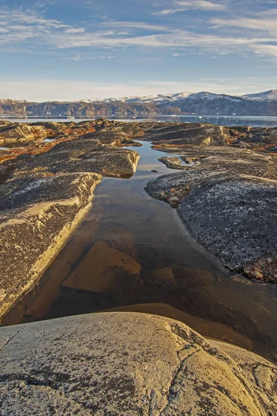 Colorful Pond Barren Rock Arctic Eqip Sermia Greenland — Stock Photo, Image