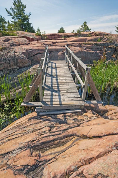 Ponte Madeira Sobre Afloramentos Rochas Trilha Chilkanishing Parque Provincial Killarney — Fotografia de Stock