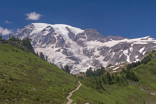 Zlodowaciałej Części Wulkanu Mount Rainier Słoneczny Letni Dzień Parku Narodowego — Zdjęcie stockowe
