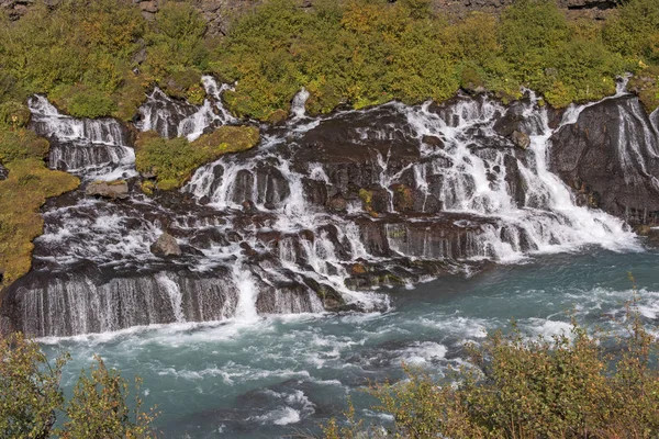 Hraunfossar Tombe Dans Champ Lave Près Husafell Islande — Photo