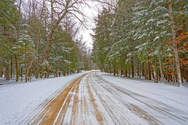 Landstraße durch den Winterwald — Stockfoto