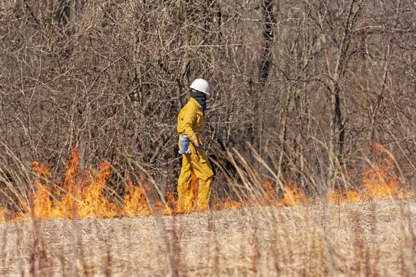 Monitoring the Start of a Controlled Burn — Stock Photo, Image