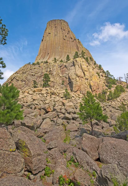 Torre Dramática Erguendo Das Rochas Devils Tower Monumento Nacional Wyoming — Fotografia de Stock