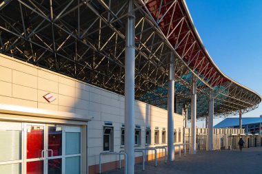 Moskova, Rusya - 23 Mayıs 2018: Fan club fanlar FIFA 2018 Dünya Kupası Arjantin-İzlanda (16 Haziran) ve Sırbistan-Brezilya (27 Haziran maçlar ev sahipliği yapan Spartak Stadium)