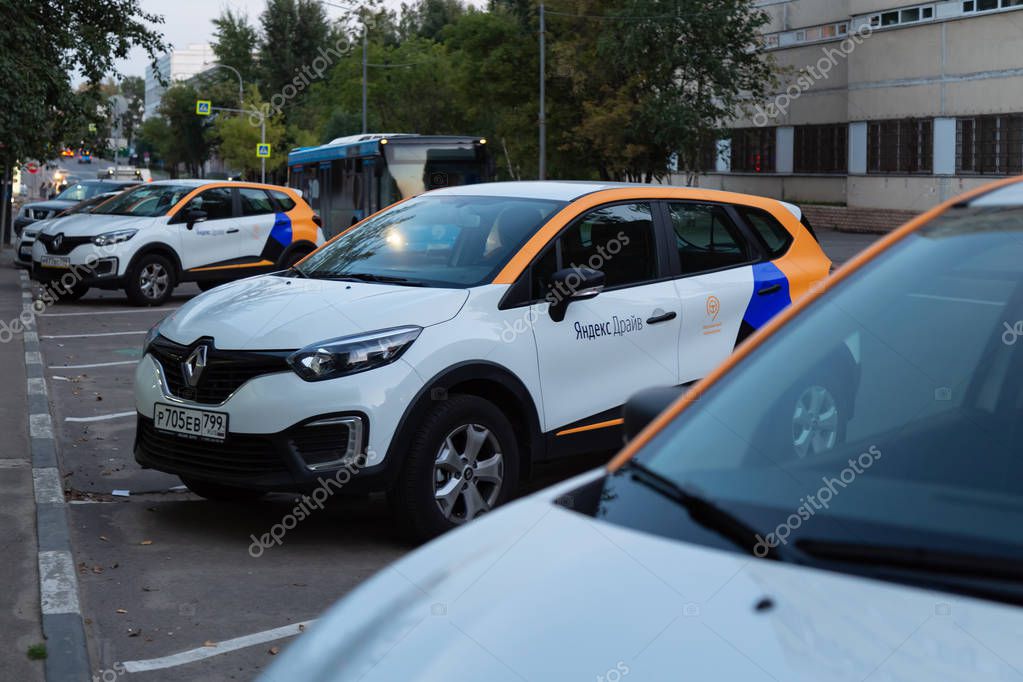 MOSCOW, RUSSIA - AUGUST 17, 2018: A Renault Captur, crossover from car sharing Yandex Drive is available for rent. Carsharing is popular in Moscow also because they can park for free on toll parking
